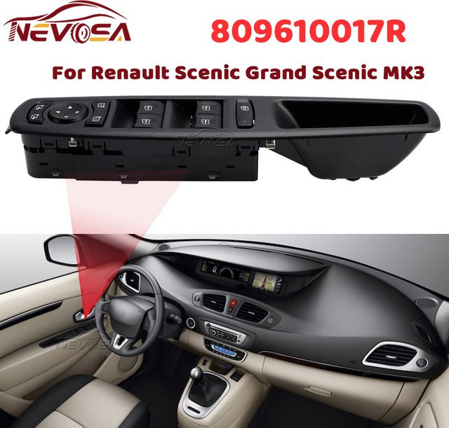 NEVOSA Fensterheber Schalter für Renault Grand Scenic 3 MK3 2009-2013 Vorne Links Fahrerseite, Schwarz - Bild 1