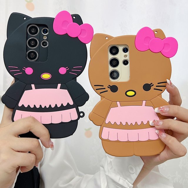 Hello Kitty 3D Cartoon Badeanzug Handyhülle für Samsung Galaxy S21 S22 S23 S24 S25 S26 Plus Ultra FE A15 A16 A53 A57 in Schwarz und Mehrfarbig - Bild 1