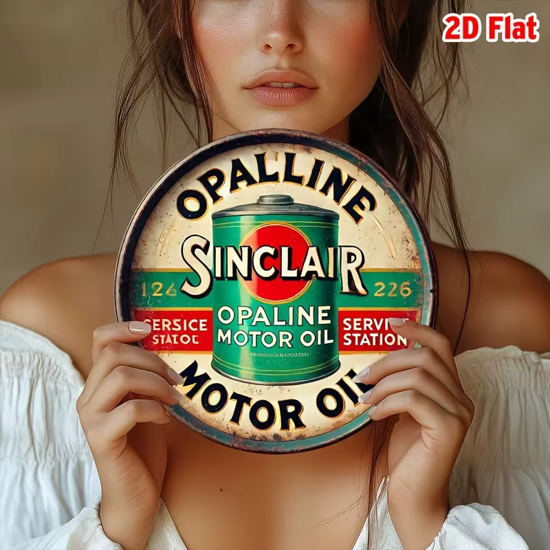 Vintage Sinclair Opaline Motoröl Blechschild von Potdemiel, rundes Aluminium-Wanddekor in Multicolour, Durchmesser: 20 cm - Bild 3