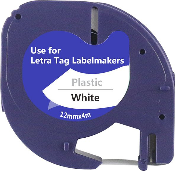 LT 91201 Beschriftungsband kompatibel mit Dymo LetraTag 100T, Kunststoff, Schwarz auf Weiß, Breite: 12 mm, Länge: 4 m - Bild 1
