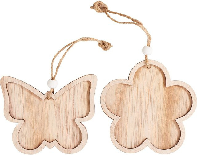 VBS 2er-Set Holz-Anhänger mit Rahmen Blume und Schmetterling in Beige - Bild 1