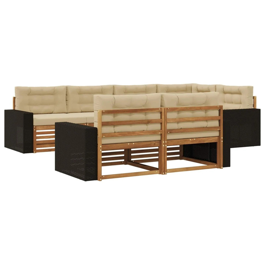 vidaXL Outdoor-Sofagarnitur aus Akazienholz in L-Form mit Kissen, Natur und Beige - Bild 2
