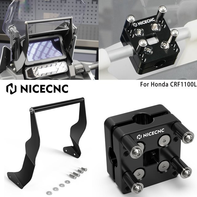 NICECNC Navigationshalterung für Honda CRF1100L Africa Twin 2020-2026, GPS-Halter mit Lenkerklemme für Africa Twin CRF1100L Adventure Sports in Schwarz und Grau - Bild 1