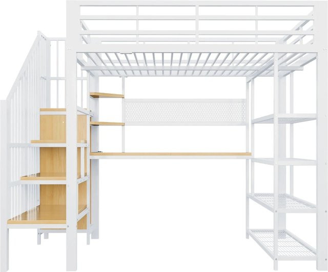 Merax Hochbett mit Schreibtisch und LED-Beleuchtung in Weiß, B/T/H: 200 x 140 x 172,5 cm - Bild 1