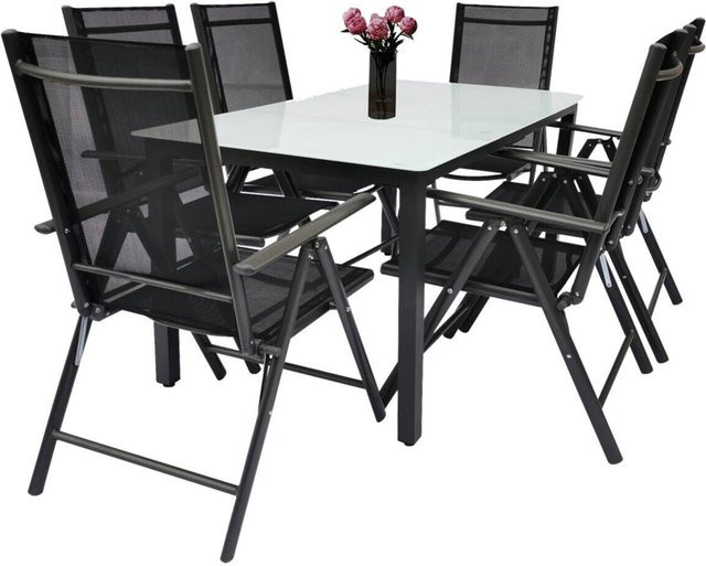 VCM 7-teilige Gartenmöbel Essgruppe in Anthrazit mit ESG-Sicherheitsglas und Alu-Elementen, Tisch Maße B: 140 cm, T: 80 cm, H: 76 cm - Bild 1