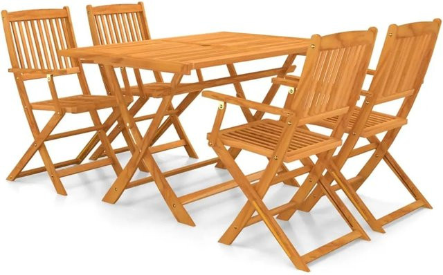 vidaXL 5-tlg Garten-Essgruppe Modell 5 aus Akazie-Massivholz, klappbar, braun, B/T/H: 70 x 74 x 70 cm - Bild 1