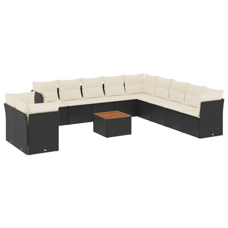 vidaXL 12-tlg Garten-Sofagarnitur in L-Form mit Kissen und Couchtisch, Schwarz, Poly-Rattan mit Metallgestell - Bild 2