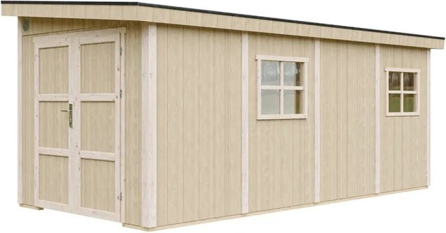 Timbela Holz-Gartenhaus M940B Flachdach in Braun mit Elementbauweise und klassischem Design, B/T/H: 486 x 236 x 231 cm - Bild 1