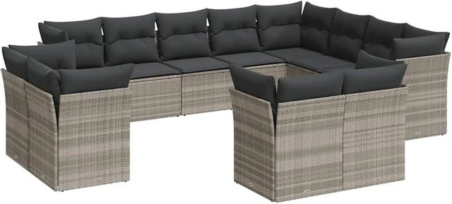 vidaXL 12-teilige Garten-Sofagarnitur aus Poly-Rattan in Hellgrau mit Kissen aus Polyester und pulverbeschichtetem Stahl - Bild 1