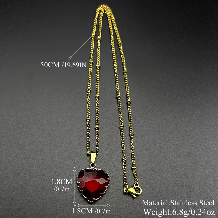 Lovely FAJA Halskette, Rotes Herz Glas Anhänger, Edelstahl, Gold, Unisex - Bild 3
