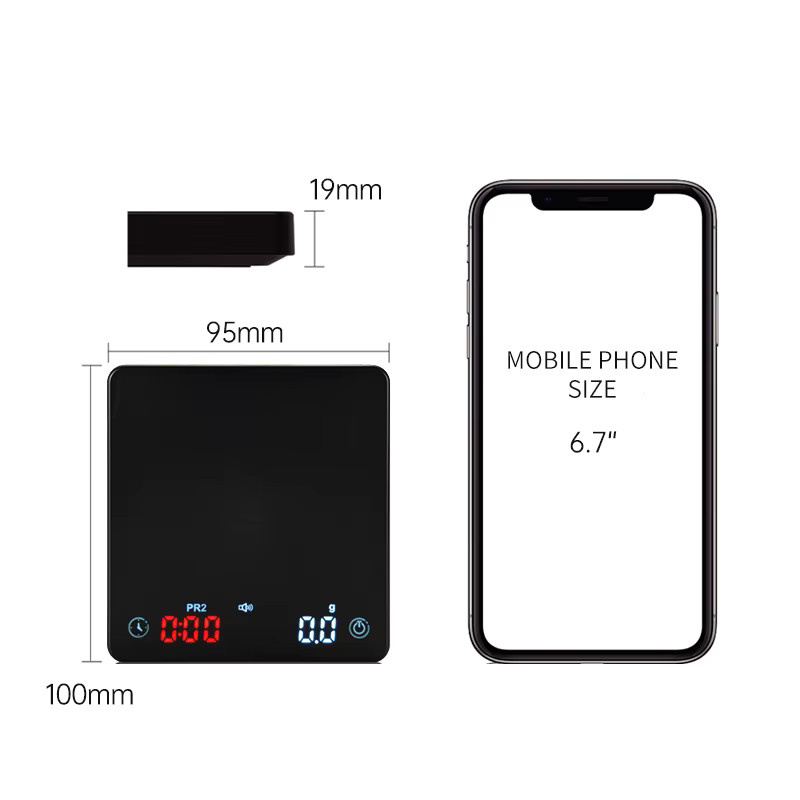 ALIKISSCAFE Digitale Kaffeewaage Mini in Schwarz mit Timer und Digitalanzeige, Wiederaufladbar, Präzision 0,1g bis 2kg für Barista und Espresso - Bild 3