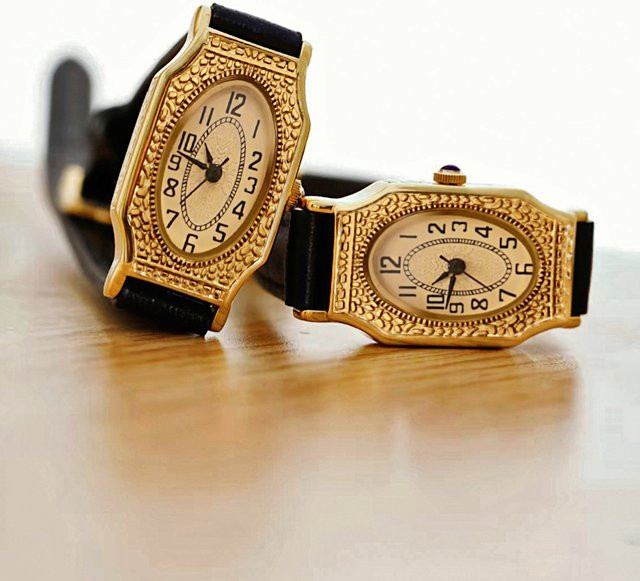 LSVTR Armbanduhr, Quarz, Gold, Leder, Rechteckig, Damen - Bild 1