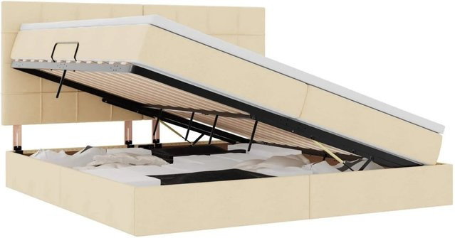 vidaXL Bett mit Stauraum und LED in Beige mit Polsterrahmen und Lift-up-Basis B/T/H: 200 x 200 x 128 cm - Bild 1