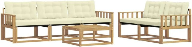 vidaXL Outdoor-Sofagarnitur aus Akazienholz mit Textilene und Kissen, 6-teiliges Set in Weiß und Beige, B/T/H: 79 x 79 x 37 cm - Bild 1