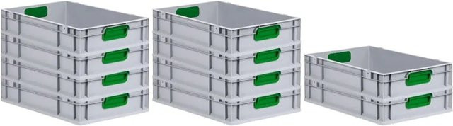 PROREGAL Spar Set 10x Eurobox Nextgen Color Transportboxen mit Griffen und glattem Boden, Farbe: Grün, H x B x T: 12 x 40 x 60 cm, 23 Liter - Bild 1