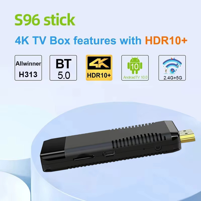 CLIBABIQBOX S96 4K ATV Android 13 TV-Stick mit Allwinner H313 Quad-Core, 8GB RAM, 128GB Speicher, 4K UHD, Dual-WLAN 4G/5G, Bluetooth 5.0 und Sprachfernbedienung in Schwarz - Bild 2