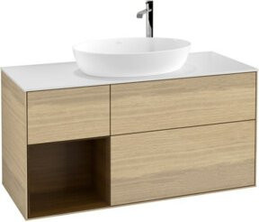 V&B Waschtischunterschrank Finion Wandbeleuchtung in Weiß und Eiche, Breite: 120 cm, Tiefe: 50,1 cm, Höhe: 50,1 cm - Bild 1