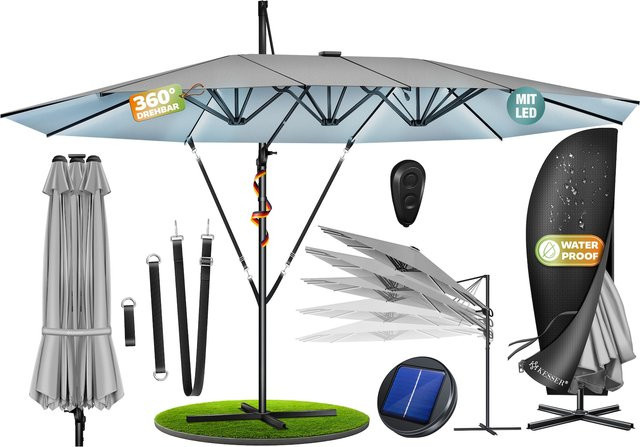 KESSER Doppelsonnenschirm Ampelschirm aus Aluminium mit Kurbel und Ständer, B: 460 cm, H: 270 cm, wasserabweisend, neigbar und 360 Grad drehbar - Bild 1