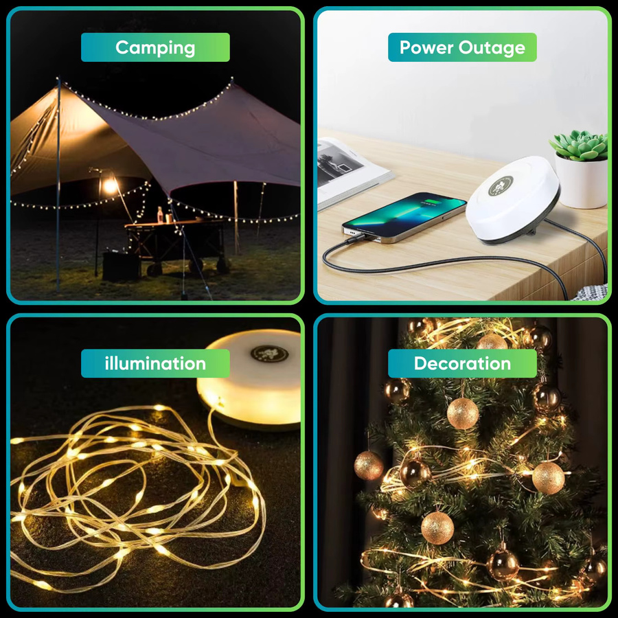 GGBEE 2-in-1 wiederaufladbare Camping-Lichterkette mit 8 Beleuchtungsmodi für Outdoor und Weihnachten - Bild 5