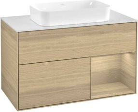 V&B Finion Waschtischunterschrank mit Wandbeleuchtung in Oak Veneer, Breite: 100 cm, Tiefe: 60,3 cm - Bild 1