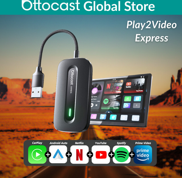 Ottocast Play 2 Video Express Android 12 AI Box Wireless CarPlay und Android Auto Adapter mit Netflix und YouTube Streaming in Schwarz - Bild 1