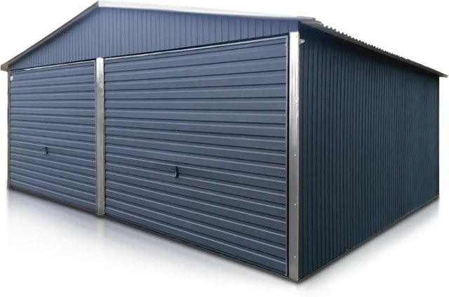 Liderstal Doppelgarage Standard aus Trapezprofilblech mit Seitengiebel und Schwingtor in Graphit, B/T: 600 x 500 cm - Bild 1