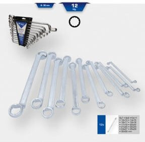 Brilliant Tools Doppel-Ringschlüssel-Satz, gekröpft, 12-teilig, Chrom-Vanadium, Silber - Bild 1