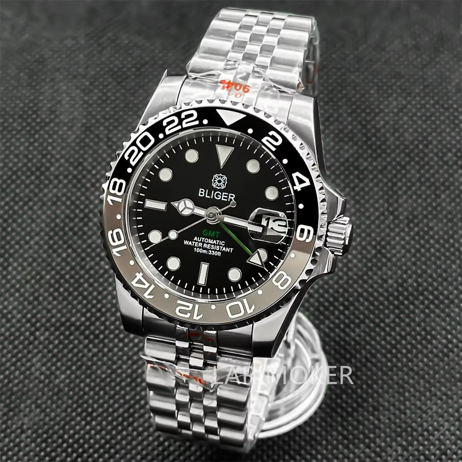 BLIGER Armbanduhr, Automatik, Edelstahl, 40 mm, Herren, Schwarz, GMT - Bild 3