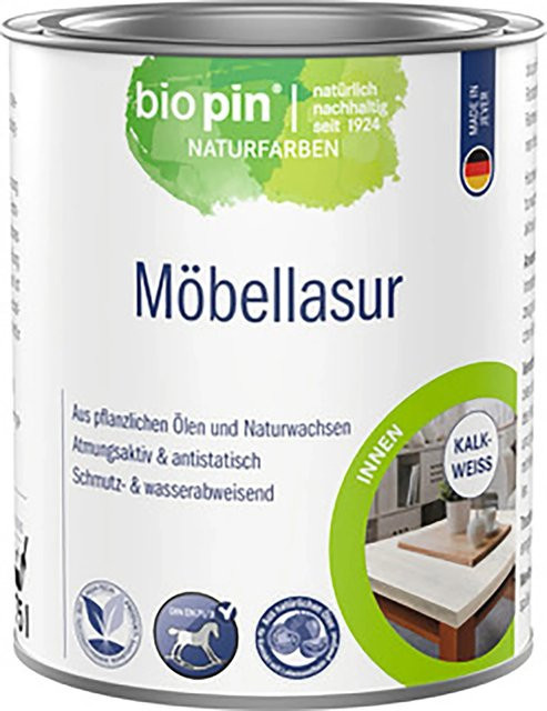 Biopin Möbellasur kalkweiß, wasserbasiert und natürlich, 0,75 l - Bild 1