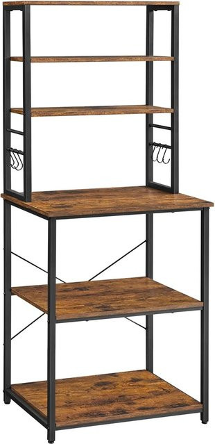 Vasagle Küchenregal mit 6 Haken und verstellbaren Regalböden, Braun-Schwarz, B/T/H: 60 x 40 x 167 cm - Bild 1