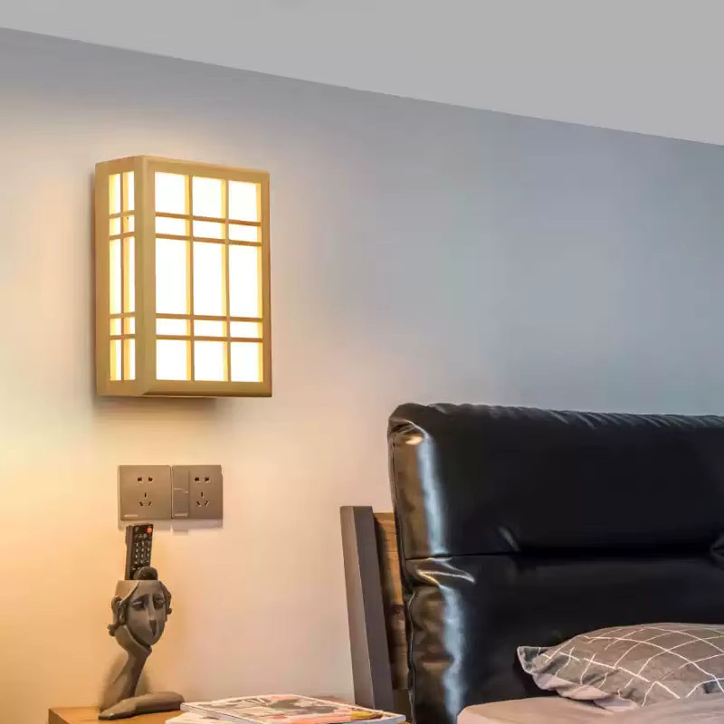 Juhaw Wandleuchte im japanischen Stil aus Massivholz mit LED-Licht in Weiß und warmweißem Licht - Bild 2