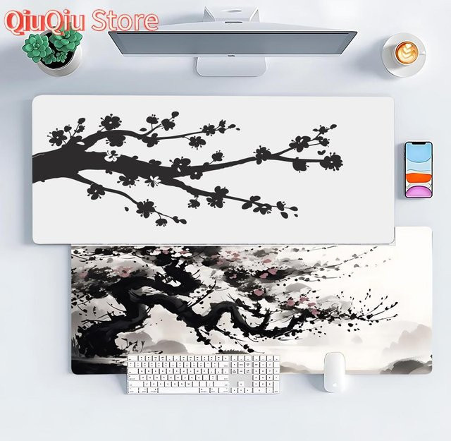 Potdemiel Mauspad Ink Sakura Design XXL, rutschfestes Gummi-Tischset mit genähten Kanten für Computer und Büro - Bild 1