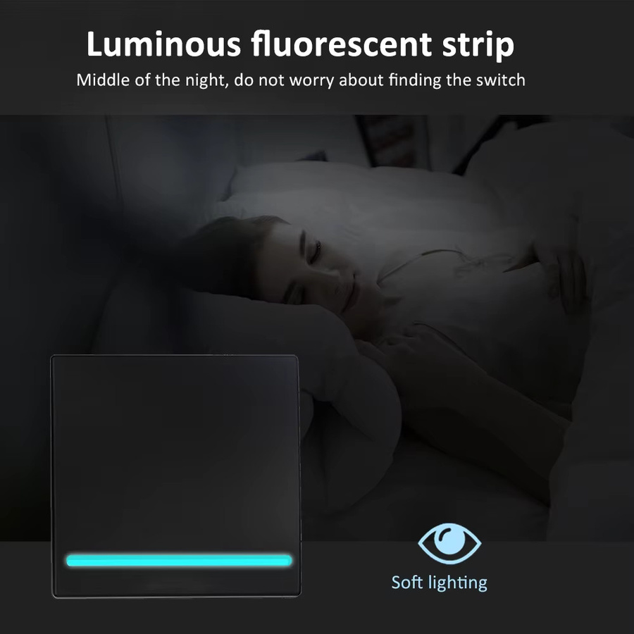 Hococa Tuya Smart Funk-Lichtschalter Typ 86 mit Fluoreszenzstreifen-Panel, batteriebetrieben, Schwarz - Bild 4