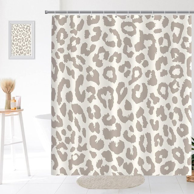Dai Jiaochuan Duschvorhang mit Leopardenmuster in Grau, wasserdicht und schimmelresistent aus Polyester, B: 110 cm, H: 175 cm - Bild 1
