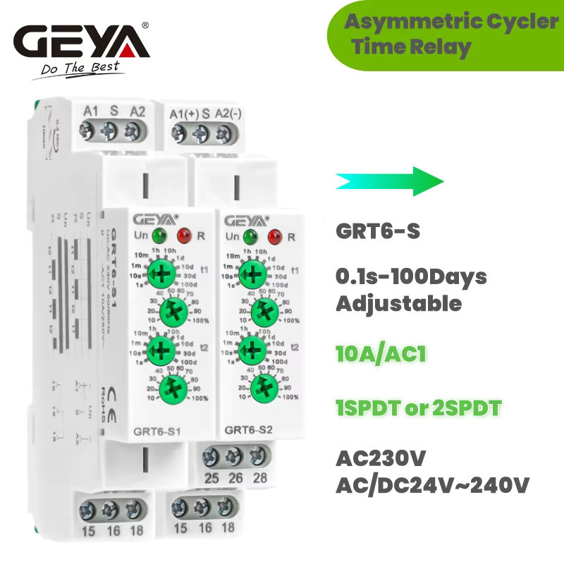 GEYA GRT6-S Zykluszeitverzögerungsrelais asymmetrisches elektronisches Wiederholungsrelais SPDT AC/DC 24V-240V 220V 10A in Weiß - Bild 2