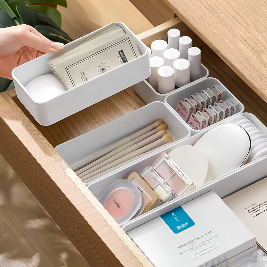 7-teiliges Schubladen-Organizer-Set aus Kunststoff in Weiß für Küche, Badezimmer und Schmuck - Bild 3