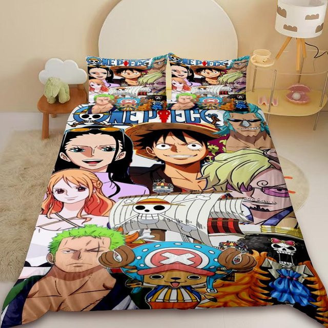 One Piece Anime Bettwäsche-Set mit Luffy Cartoon-Design von JMG Household Supplies, Mehrfarbig, Material: Mikrofaser-Polyester, B/H: 135 x 200 cm - Bild 1
