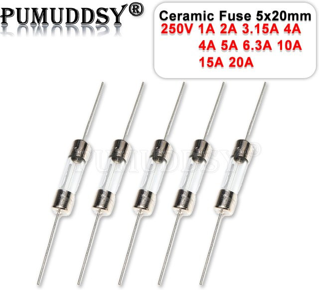 10 Stück PUMUDDSY Glasrohrsicherungen langsam träge 5 x 20 mm mit Stift 250V transparent - Bild 1