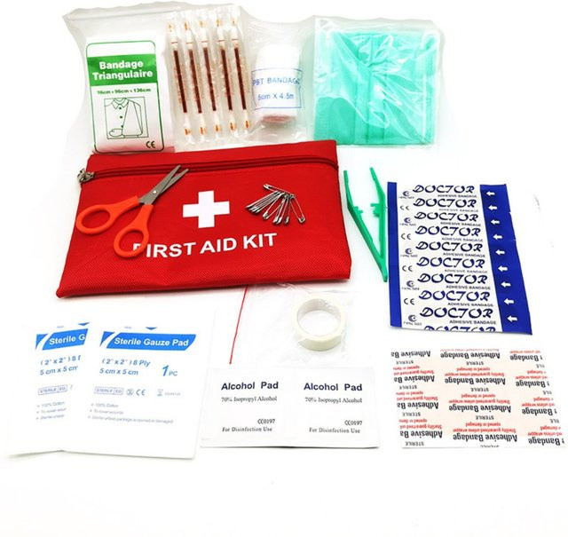 QHSPE 13-teiliges Erste-Hilfe-Set in Schwarz und Rot für unterwegs, zu Hause oder beim Outdoor-Überleben mit Wundversorgungszubehör - Bild 1