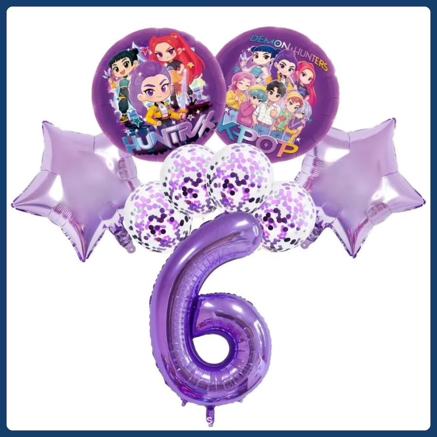 Bandai Anime Pop Idol Ballon-Set aus Folie und Latex in Lila mit Sternen für deine Geburtstagsparty - Bild 3
