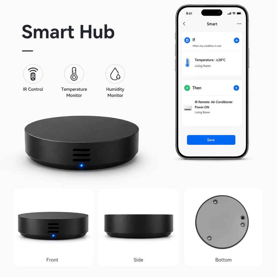 Tuya Smart Universal-IR-Fernbedienung mit Temperatur- und Feuchtigkeitssensor in Schwarz - Bild 6