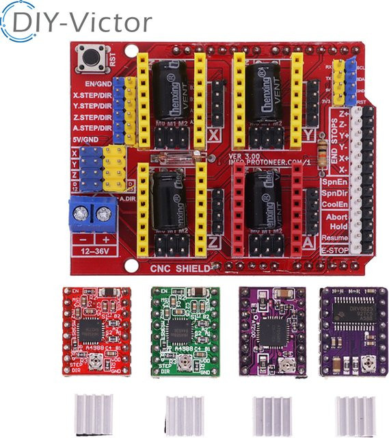 CNC Shield V3 V4 Erweiterungsmodul für Nano 3.0 und A4988 Treiber in Rot für DIY 3D-Drucker und Graviermaschinen - Bild 1
