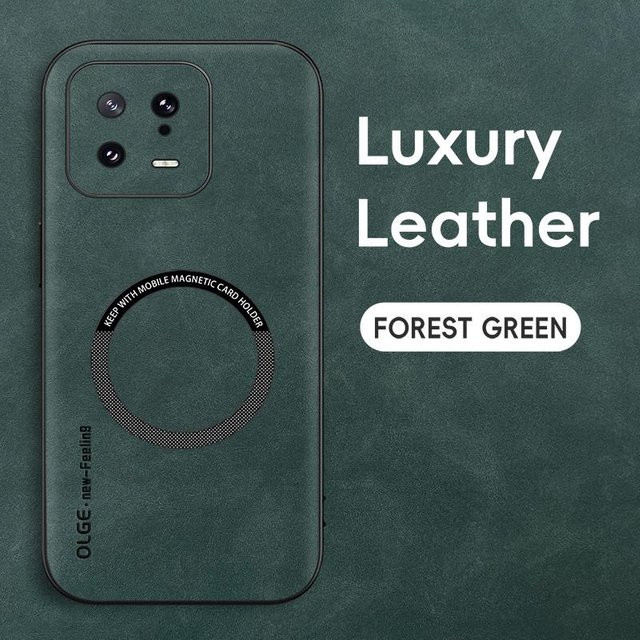 Magnetische Lammleder Handyhülle mit feiner Lochung für Xiaomi 13, 13 Pro und 13 Lite in Grün - Bild 1