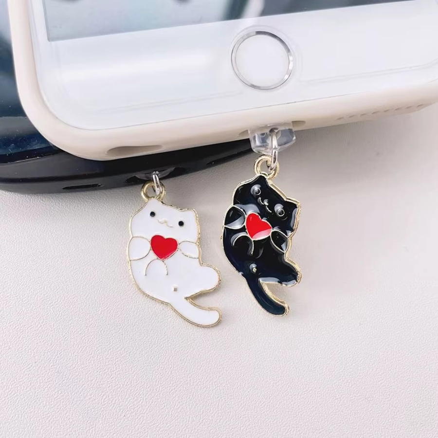 Kawaii Herz Katze Staubschutz-Stecker für USB-C Ladeports in Schwarz für Damen - Bild 2