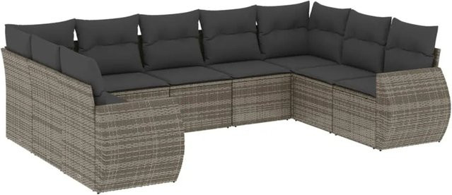 vidaXL 9-teilige Garten-Sofagarnitur aus Poly-Rattan mit Kissen in Grau - Bild 1