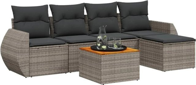 vidaXL 6-teilige Garten-Sofagarnitur aus Polyrattan mit Kissen in Grau - Bild 1