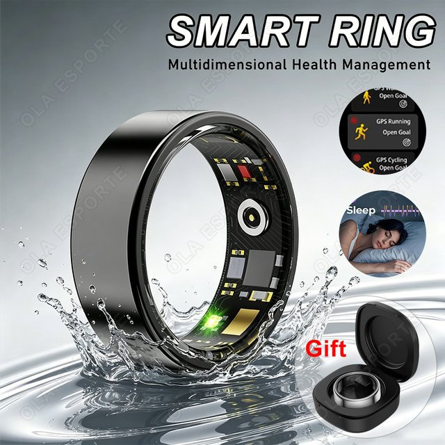Ola Esporte Smart Ring Silber mit Bluetooth zur Überwachung von Blutdruck, Herzfrequenz und Blutsauerstoff, 5ATM Wasserdicht, Unisex - Bild 1