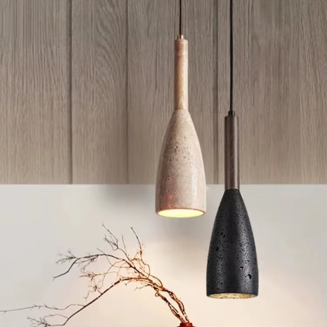 Moderne LED Pendelleuchte aus Naturstein in Gelb und Beige mit E27 Fassung für Schlafzimmer und Wohnräume - Bild 1