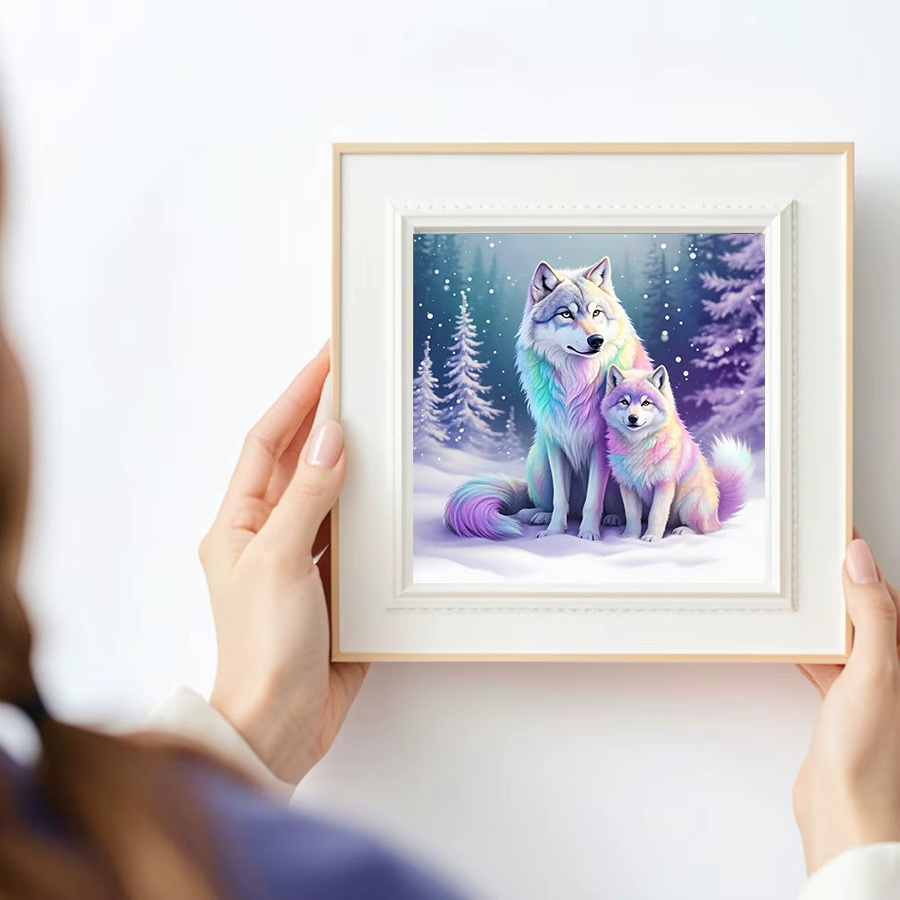 Huacan Volldiamantgemälde Wolf Winter Tierlandschaft Mosaik Bastelset mit runden Steinen in Multicolour, B/T/H: 20 x 20 x 20 cm - Bild 3