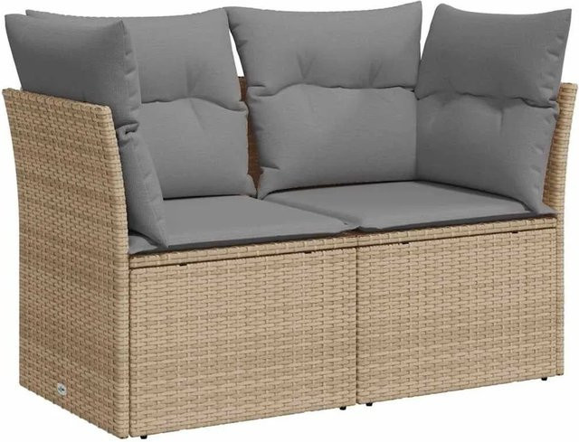 vidaXL Gartensofa 2-Sitzer aus Polyrattan mit Kissen in Beige und Grau - Bild 1